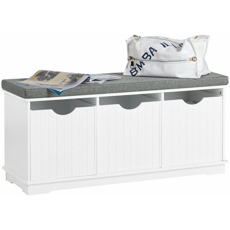 foto del prodotto sobuy scarpiera da ingresso, panchina con cuscino e cestini,bianco, fsr30 w,it