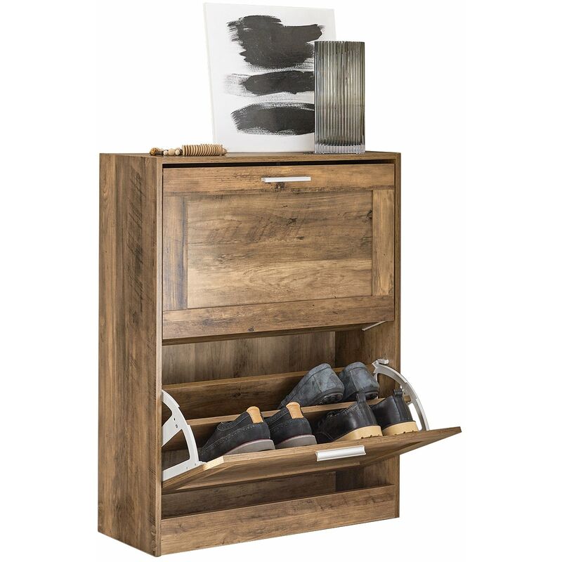 foto del prodotto sobuy scarpiera ribaltabile scarpiera a 2 ribalte portascarpe salvaspazio slim, 60x23x79cm noce fsr137 f