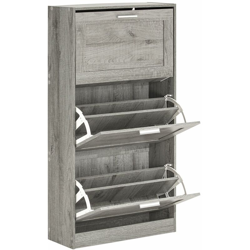foto del prodotto sobuy scarpiera ribaltabile scarpiera a 3 ribalte portascarpe salvaspazio slim, 60x23x115cm, grigio, fsr137 l hg