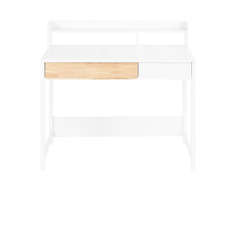 foto del prodotto sobuy scrivania con 2 cassetti scrivania per cameretta da ragazzi scrivania scaffale tavolo bianco 100x59x95cm fwt106 w