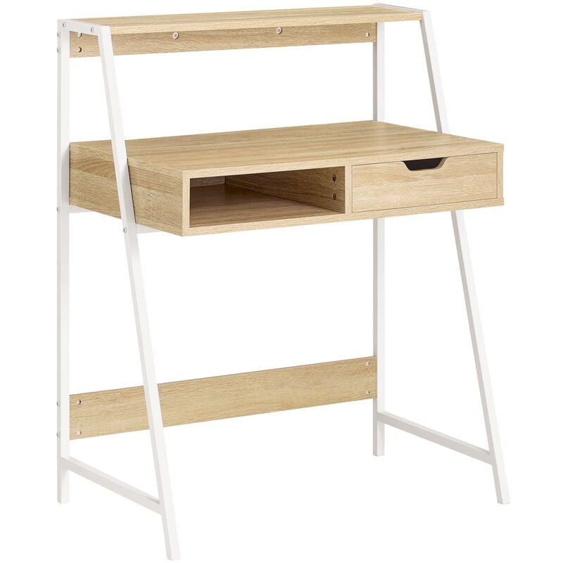foto del prodotto sobuy scrivania piccola con libreria, cassetto e cubo misura del piano del tavolo l76p50a75 cm fwt63 n