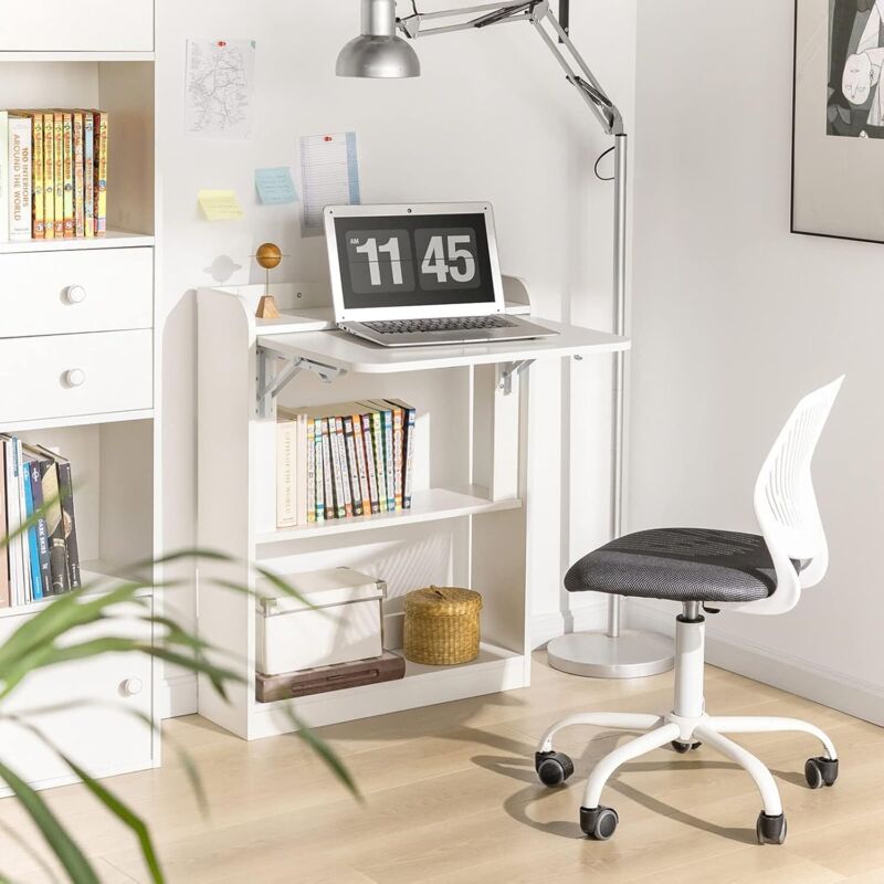 foto del prodotto sobuy scrivania piccola scrivania salvaspazio scrivania pieghevole tavolino pieghevole scrivania con libreria 64x58x75 fwt92 w