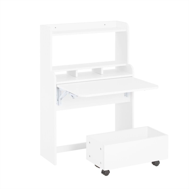 foto del prodotto sobuy scrivania pieghevole tavolo per computer con ripiani con scatola portaoggetti con ruote bianco 64x25x98 cm fwt105 w