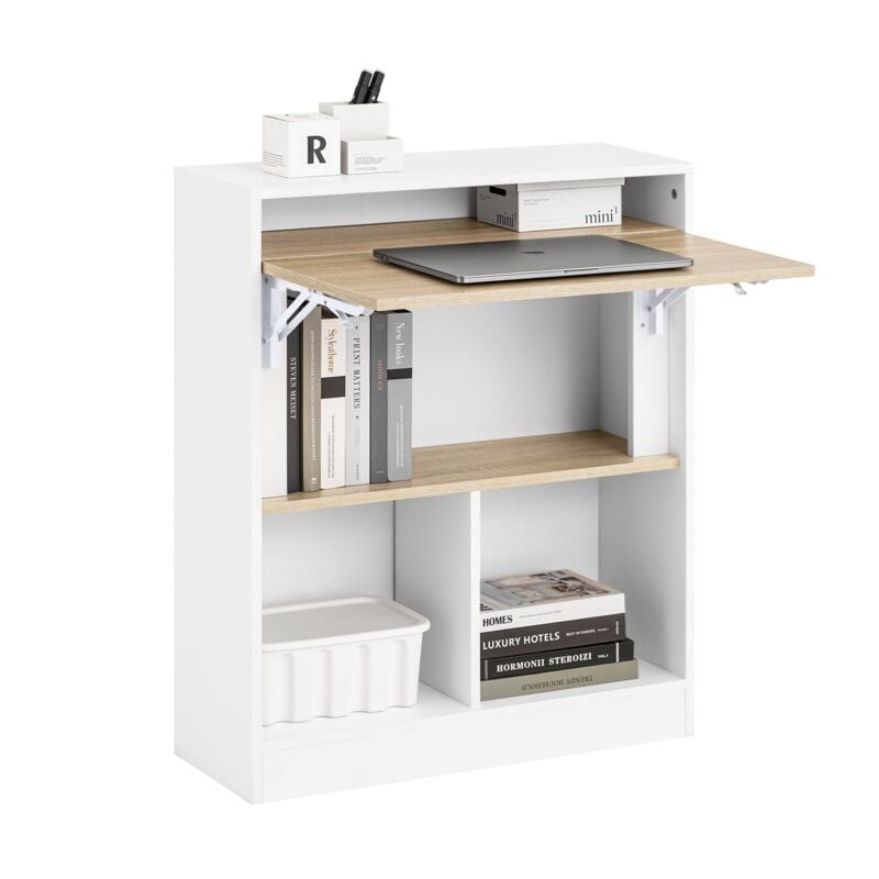 foto del prodotto sobuy scrivania pieghevole tavolo per computer con ripiani tavolo da parete con scomparto bianco naturale 70x57x85cm fwt104 wn