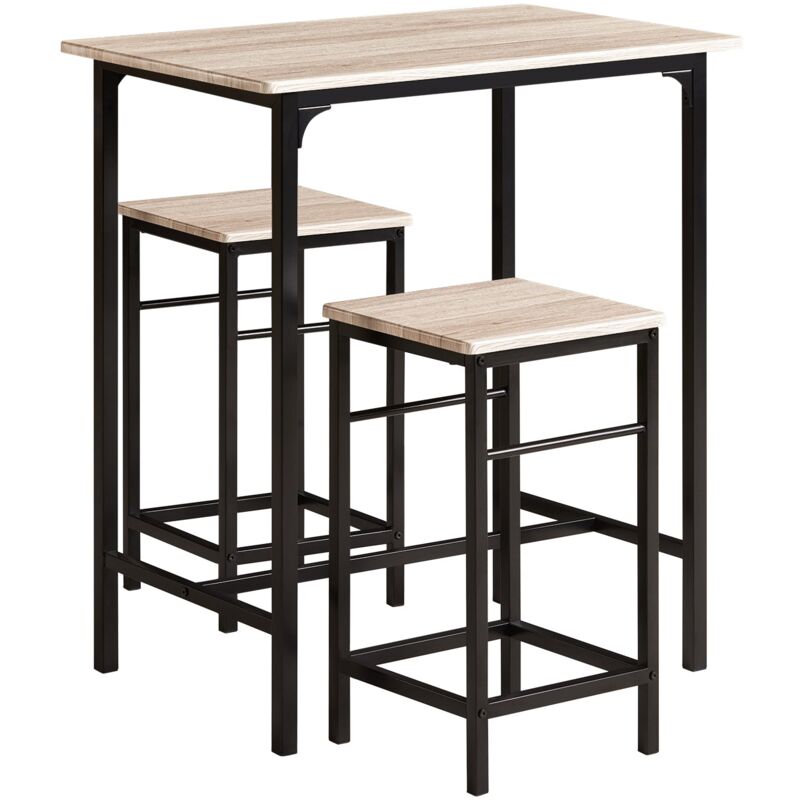 foto del prodotto sobuy set 3 pezzi tavolo con 2 sgabelli mobile bar per casa stile industriale grigio, l80p50a88cm, legno ogt10 n