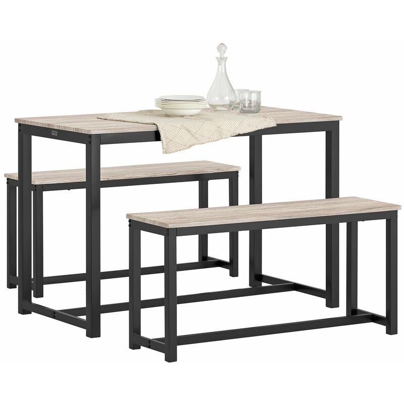 foto del prodotto sobuy set 3 pezzi tavolo da pranzo con 2 panche set tavolo da cucina tavolo da balcone ogt25 hn