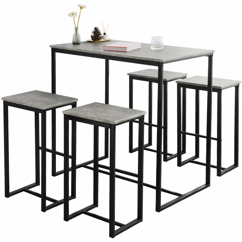 foto del prodotto sobuy set 5 pezzi tavolo con 4 sgabelli mobile bar per casa stile industriale l100p60a96cm grigio ogt15 hg