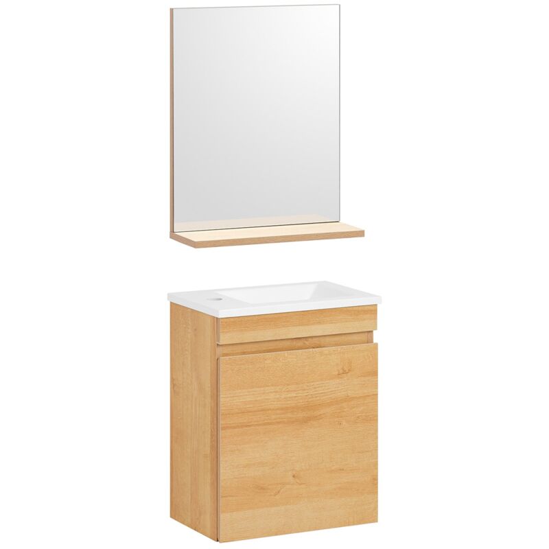 foto del prodotto sobuy set arredo da bagno specchio a parete mobile lavabo naturale bzr169 set