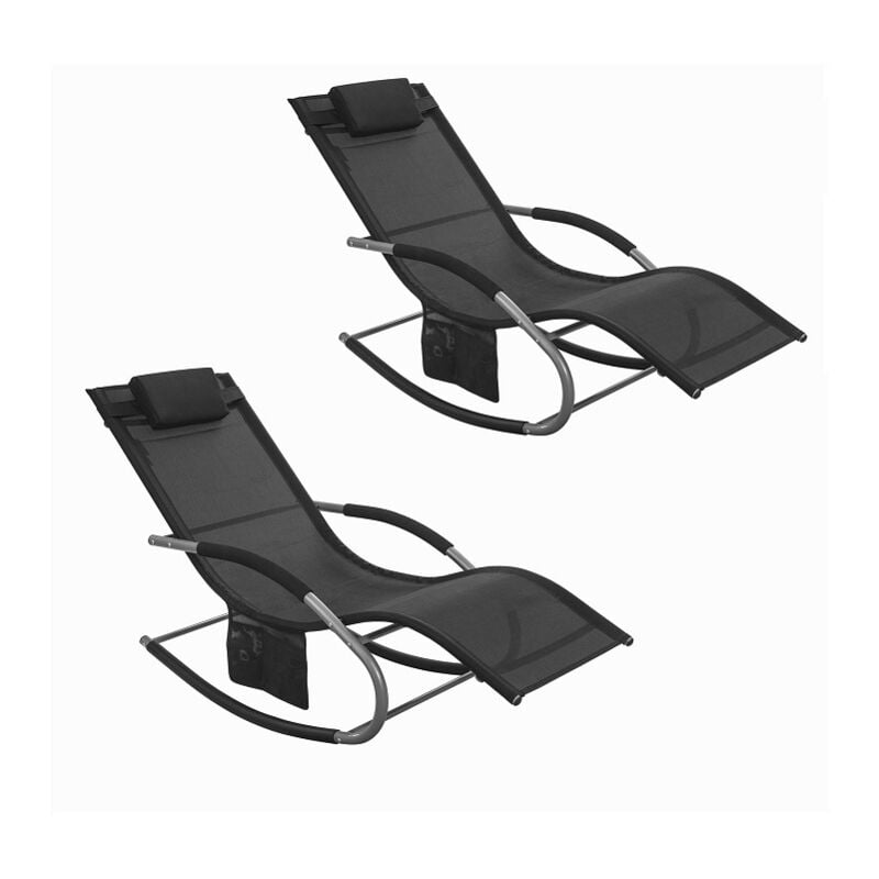 foto del prodotto sobuy set di 2 sedie a dondolo da esterno in textilene nero con telaio in metallo, 150x63x87cm, portata fino a 150kg lettino prendisole per