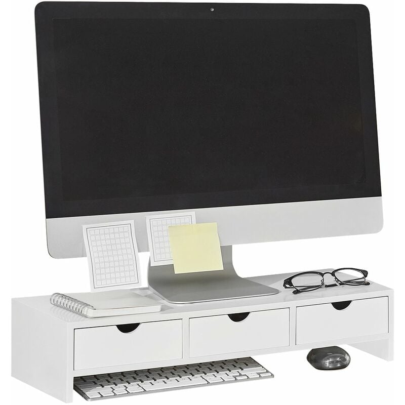foto del prodotto sobuy supporto monitor pc da scrivania con 3 organizzatore cassetti supporto per monitor di bamb l51p25a11,5 cm bianco bbf03 w