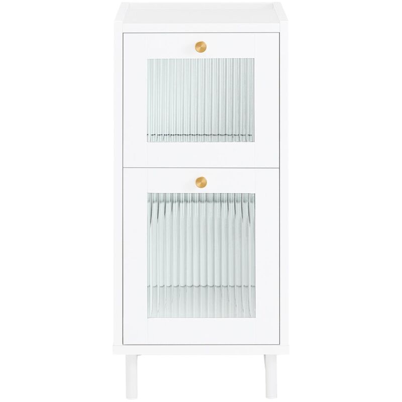 foto del prodotto sobuy tavolino laterale da divano comodino con 2 cassetti in vetro bianco 30x45x65cm fbt139 w