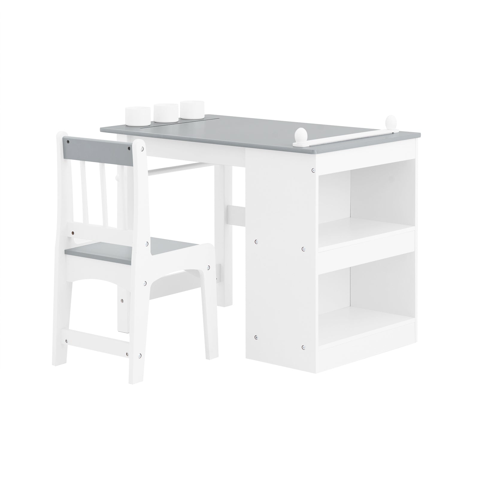 foto del prodotto sobuy tavolo per bambini con una sedia set mobili per bambini tavolo da dipingere per bambini grigio 80x50x66cm kmb60 hg