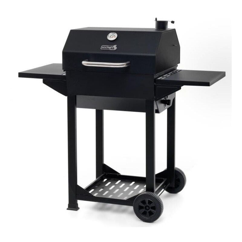 foto del prodotto sochef barbecue a carbone clint con affumicatore griglia inox 51x49cm, regolabile, con mensole e termometro