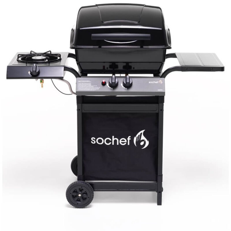 foto del prodotto sochef barbecue gas 2 bruciatori piupepito con fornello e ripiano laterale