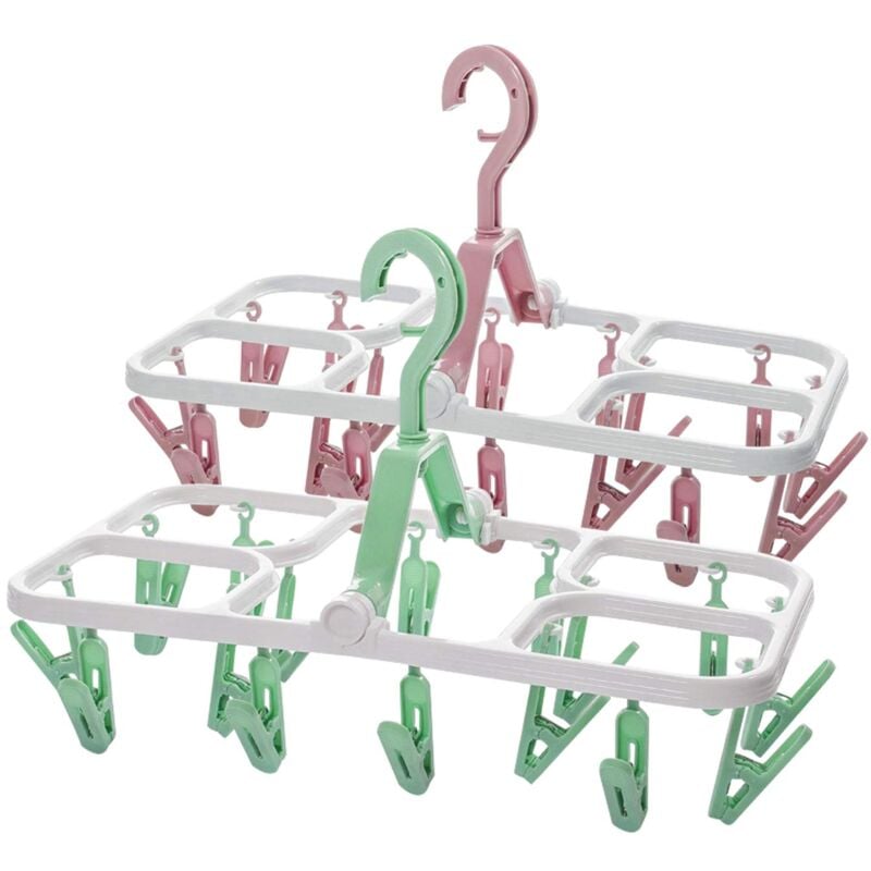 foto del prodotto sock drying rack,2pack plastic socks hanger foldable hanging clothes drying rack clips for socks underwear towels