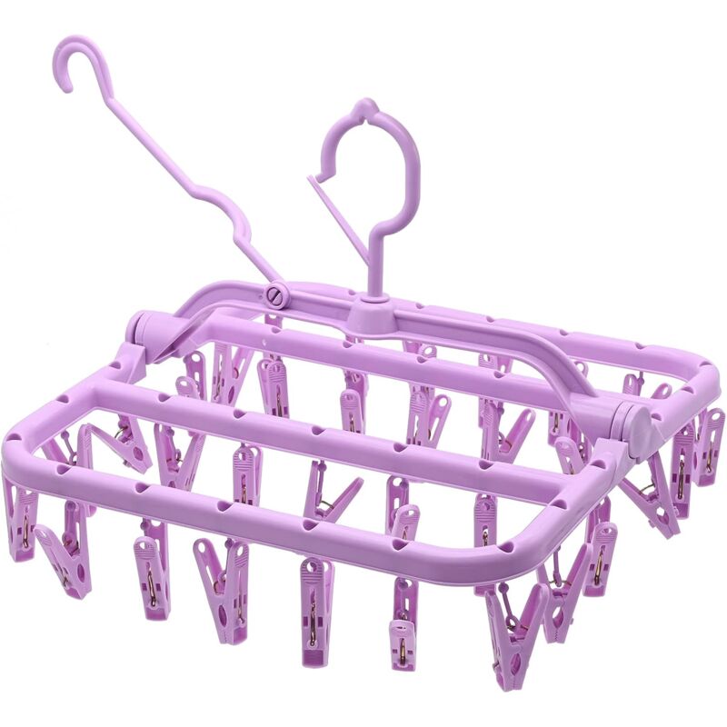 foto del prodotto sock drying rack, clothes drying rack with 32 clips, foldable windproof sock drying rack for underwear, socks, baby clothes, towels, plastic hangers