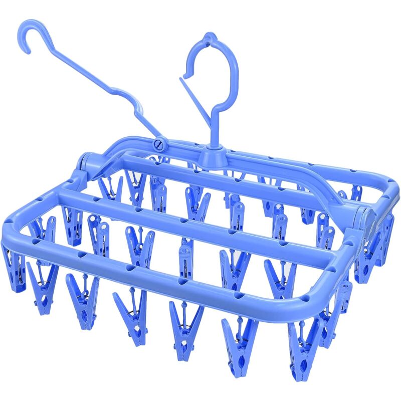 foto del prodotto sock drying rack, clothes drying rack with 32 clips, foldable windproof sock drying rack for underwear, socks, baby clothes, towels, plastic hangers