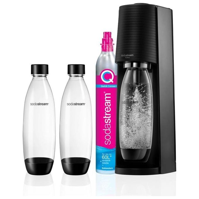 foto del prodotto sodastream gasatore d acqua terra nero 2 bottiglie lavabili da 1 litro 1 cilindro co2