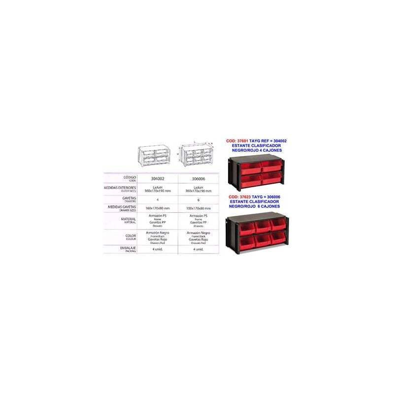 foto del prodotto sodise scaffale di smistamento nero e rosso con 4 cassetti 304002