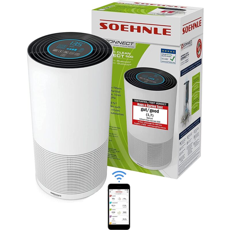 foto del prodotto soehnle airfresh clean connect 500 con purificatore d aria bluetooth con connessione app, purificatore d aria purifica le particelle, purificatore