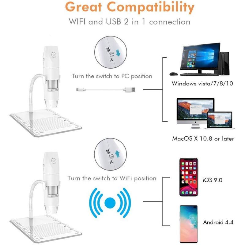 foto del prodotto soekavia telecamera di ispezione per microscopio digitale wifi, mini microscopio con ingrandimento 50x 1000x, microscopio digitale portatile usb