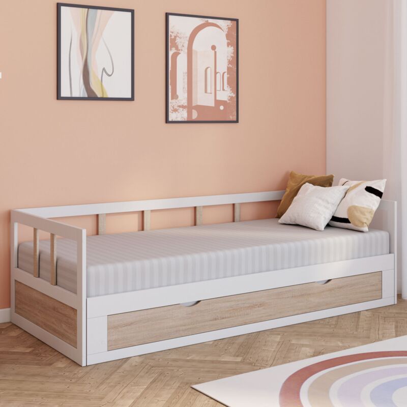 foto del prodotto sof cama convertible zoya 90 x 190 cm 180 x 190 cm blanco y haya con 1 caj n de almacenaje