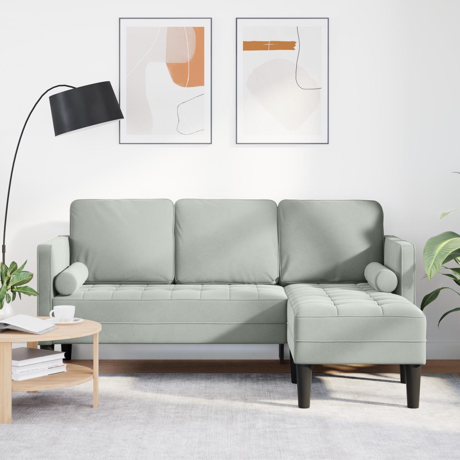 foto del prodotto sofa 3 posti con chaise lunga l grigio chiaro 160 cm in velluto