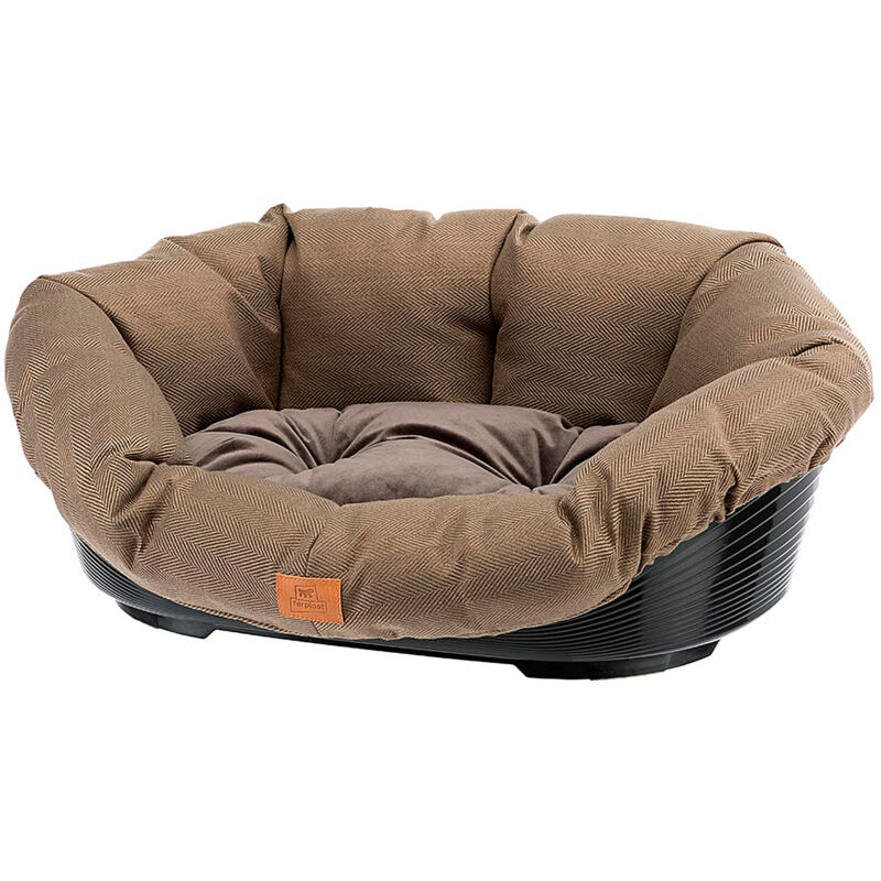 foto del prodotto sofa tweed cuccia per cani e gatti in plastica con cuscino in tessuto resistente. varie misure. . variante 2 misure 52 x 39 x h 21 cm marrone