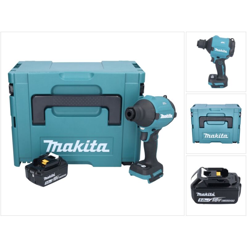foto del prodotto soffiatore a batteria senza spazzole makita das180t1j 18v 1x batteria 5.0ah valigetta makpac senza caricabatterie
