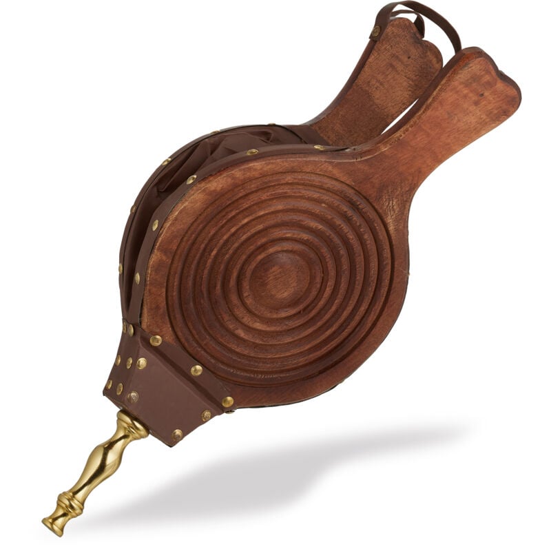 foto del prodotto soffietto per camino a legna, mantice per stufa l 47 cm, design rustico, accessori caminetto accendi fuoco relaxdays