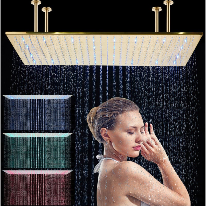 foto del prodotto soffione a led moderno di lusso 80 x 40 cm oro spazzolato soffione a incasso soffione a soffitto soffione quadrato 3 colori a led onyzpily