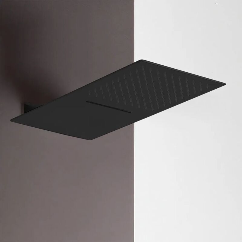 foto del prodotto soffione doccia a sbalzo slim 25x52 cm nero opaco in acciaio inox con cascata