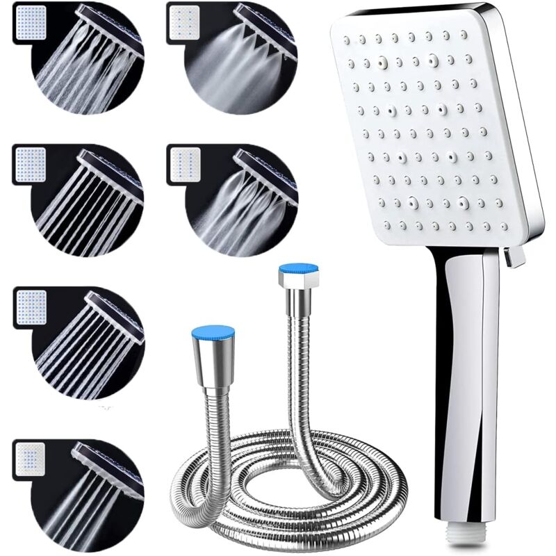 foto del prodotto soffione doccia ad alta pressione con tubo flessibile da 1,5 m, soffione doccia a risparmio idrico con 6 modalit di doccia regolabili, soffione