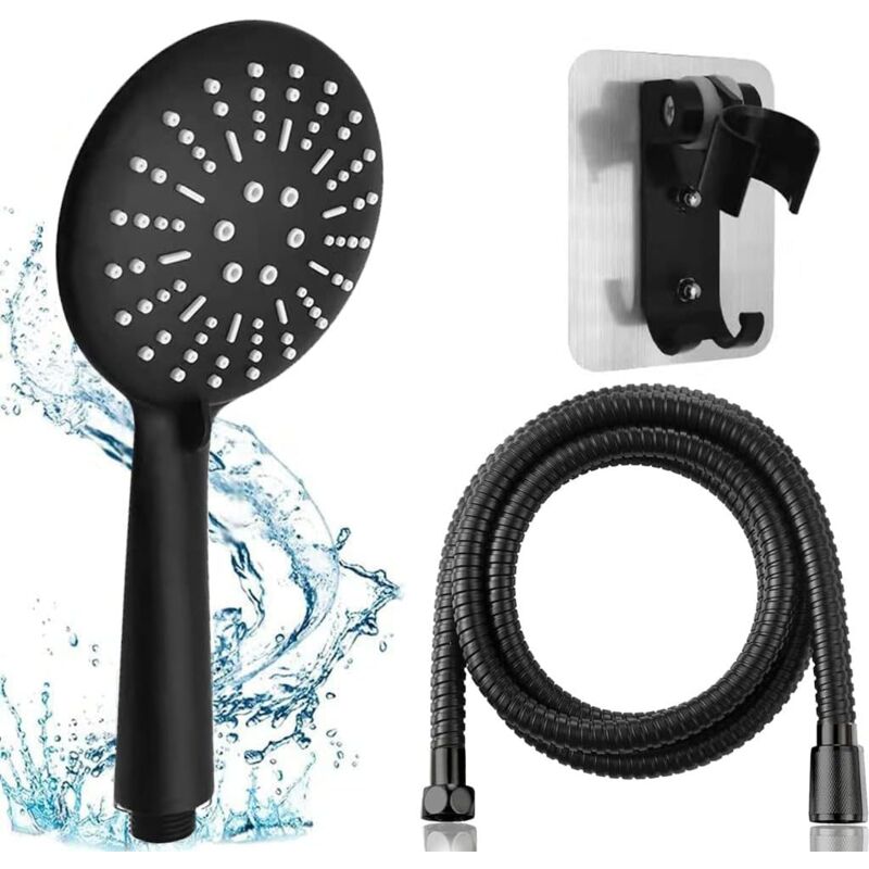 foto del prodotto soffione doccia ad alta pressione nero, soffione doccia anticalcare con tubo flessibile da 1,5 m, grande soffione doccia portatile con 3 modalit di