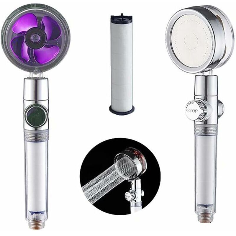 foto del prodotto soffione doccia ad elica ad alta pressione, soffione doccia girevole a 360 , con 1 filtro e interruttore di pausa soffione doccia a risparmio idrico