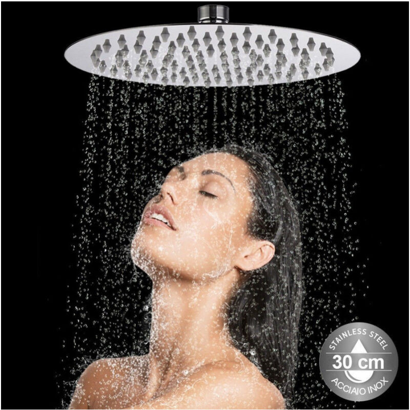 foto del prodotto soffione doccia bagno cascata tondo 30 cm acciaio ultra sottile effetto pioggia trade shop traesio