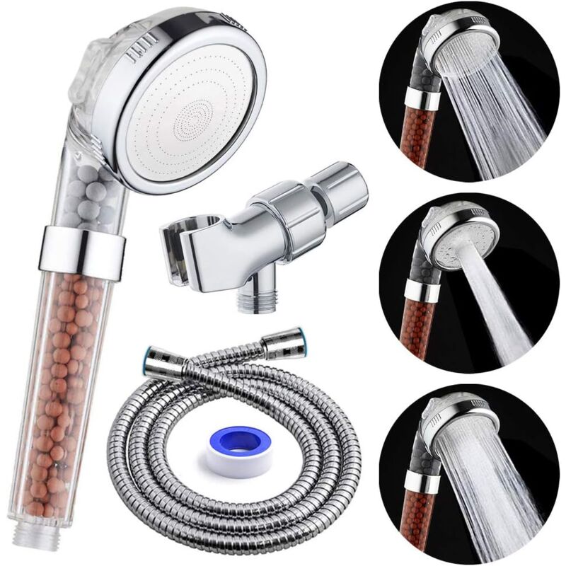 foto del prodotto soffione doccia con filtro con tubo flessibile e supporto per braccio doccia, doccetta portatile ad alta pressione con risparmio idrico, soffione