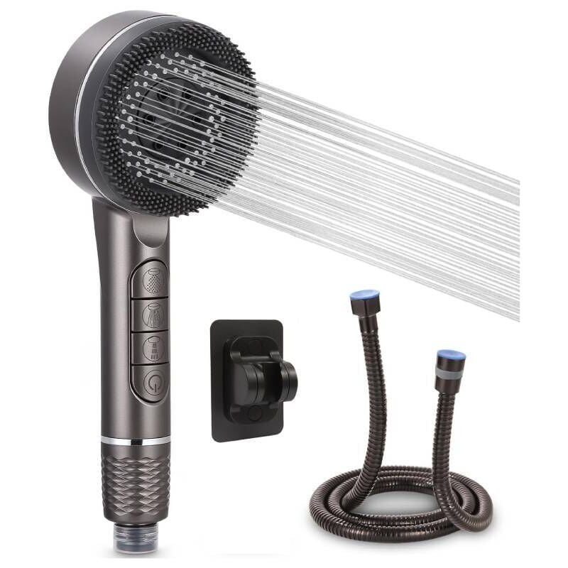 foto del prodotto soffione doccia con filtro, soffione doccia con tubo flessibile in acciaio inox da 1,5 m, 3 modalit di getto d acqua, soffione doccia con supporto,