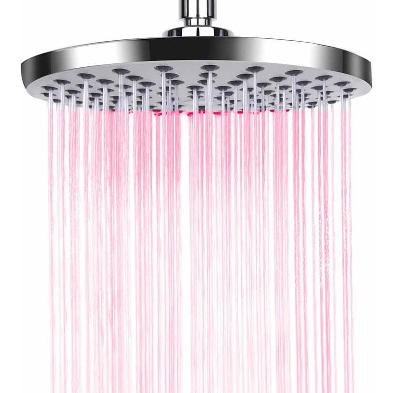 foto del prodotto soffione doccia con led rgb rotondo 20 cm per cromoterapia doccia emozionale doccetta multicolore argento