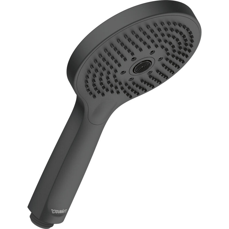 foto del prodotto soffione doccia duravit universal, con 3 tipi di getto rain, pulse, mono , rotondo 120 mm , facile da pulire, nero opaco