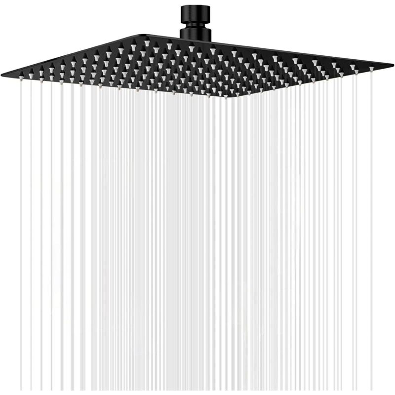 foto del prodotto soffione doccia fisso a pioggia,30 30 cm soffione doccia grande ad alta pressione,nero soffione doccia anticalcare in acciaio inox 304,testa doccia