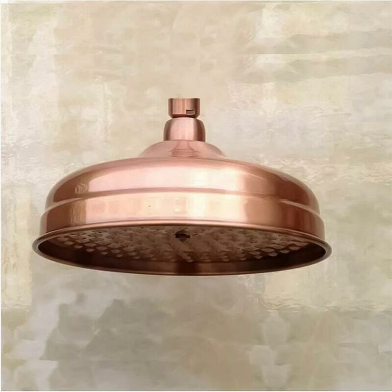 foto del prodotto soffione doccia in rame, diametro 20 cm 8 pollici , soffione doccia fisso ad alta pressione con angolazione regolabile, soffione doccia a pioggia