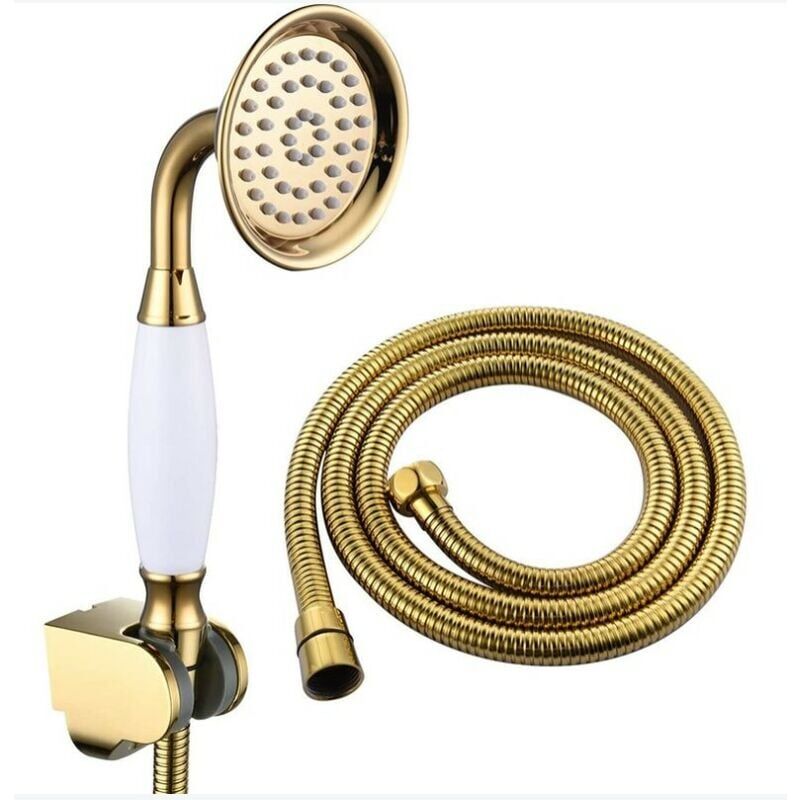 foto del prodotto soffione doccia kit doccia in ottone con tubo flessibile 1,5 m soffione doccia con supporto set doccia oro