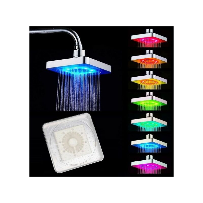 foto del prodotto soffione doccia led rgb 7 colori 15 x 15cm effetto pioggia illuminazione 79903