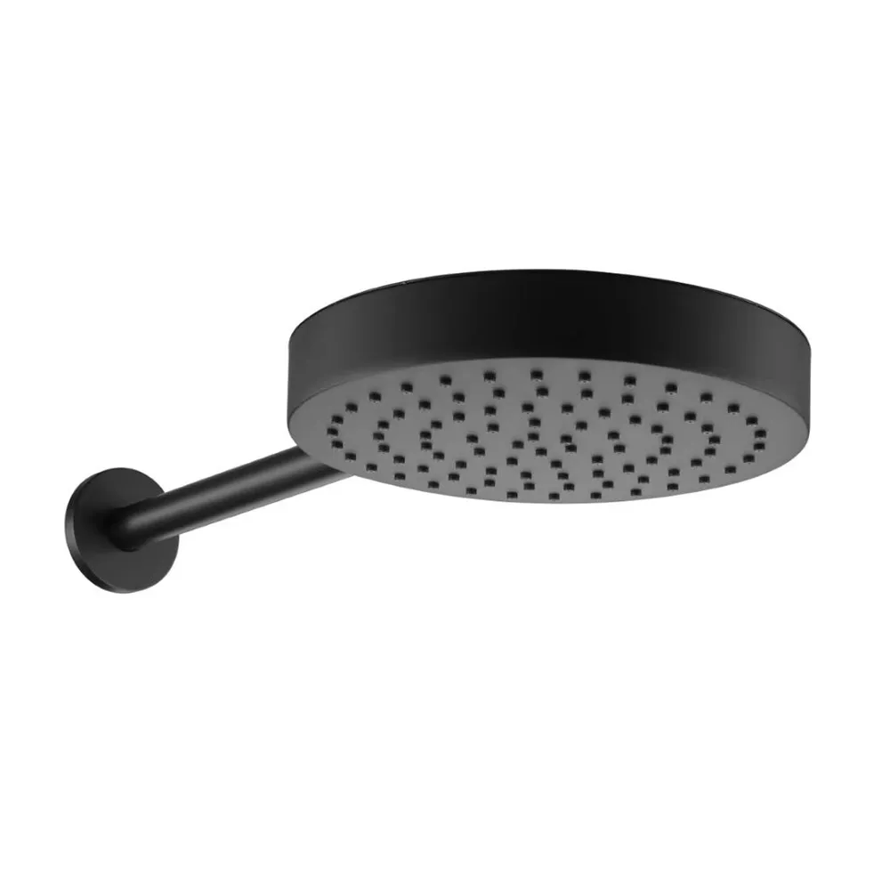 foto del prodotto soffione doccia nero opaco 25 con spessore 4 cm e braccio in acciaio