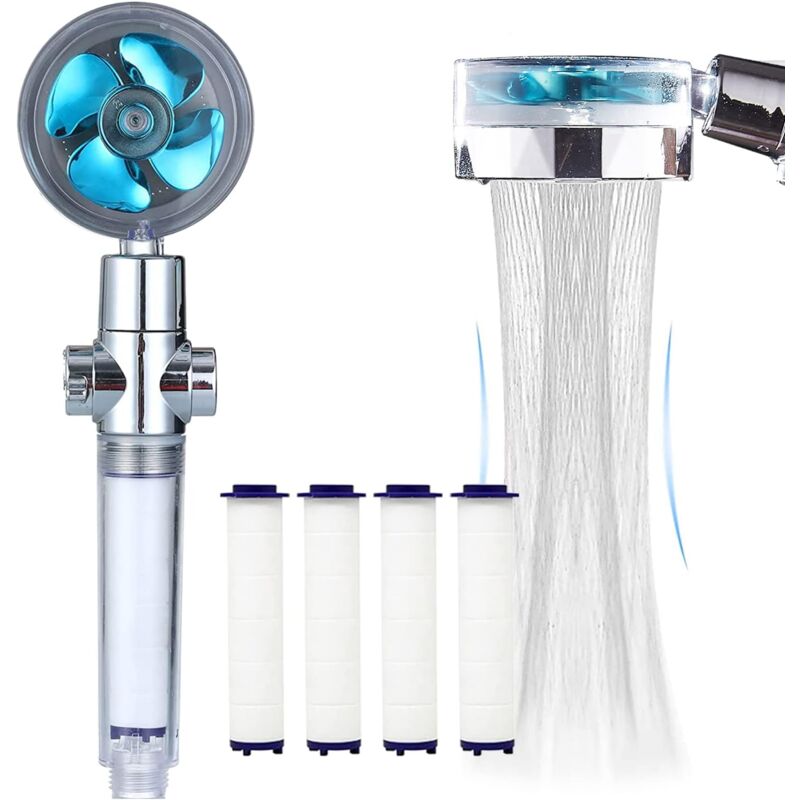 foto del prodotto soffione doccia portatile ad alta pressione con filtro idrogetto turbo elica girevole a 360 gradi facile installazione i blue 