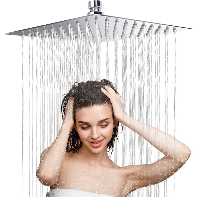 foto del prodotto soffione doccia quadrato in acciaio inox 304, soffione doccia anticalcare, soffione doccia da 8 pollici, ultra sottile ad alta pressione, girevole a