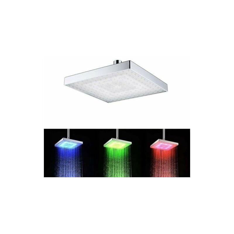 foto del prodotto soffione doccia quadrato multicolor 6 led trasparente cromoterapia 14cm