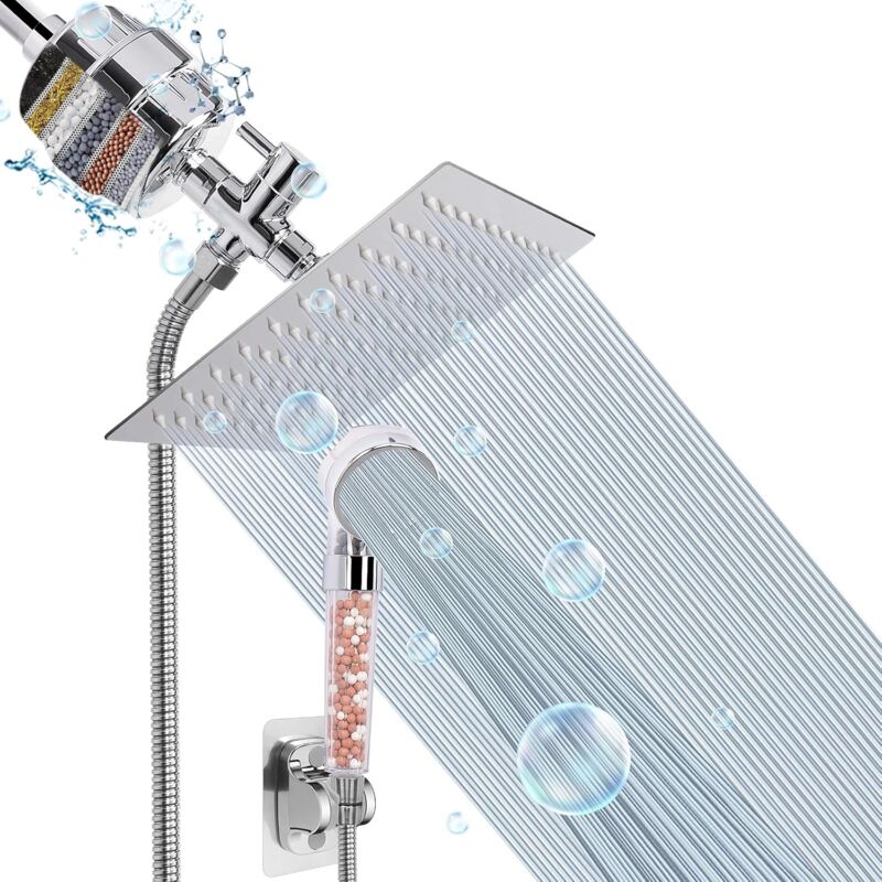 foto del prodotto soffione doccia, soffione doccia ad alta pressione con filtro combinato per acqua dura, rimuove fluoro e sostanze nocive 1 cartuccia sostituibile