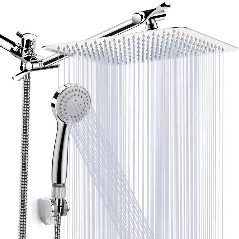 foto del prodotto soffione doccia, soffione doccia ad alta pressione da 8 pollici combinazione soffione doccia portatile con braccio di estensione da 11 pollici,